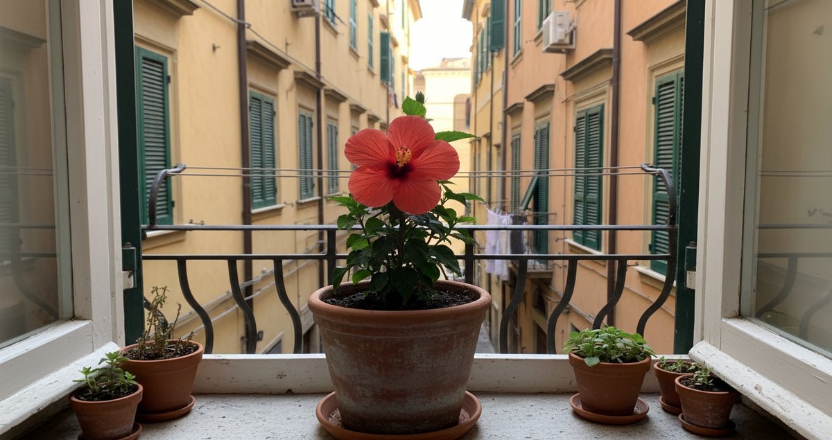 ibisco-in-fiore-dentro-casa-trucco-vivaio-tropico-davanzale